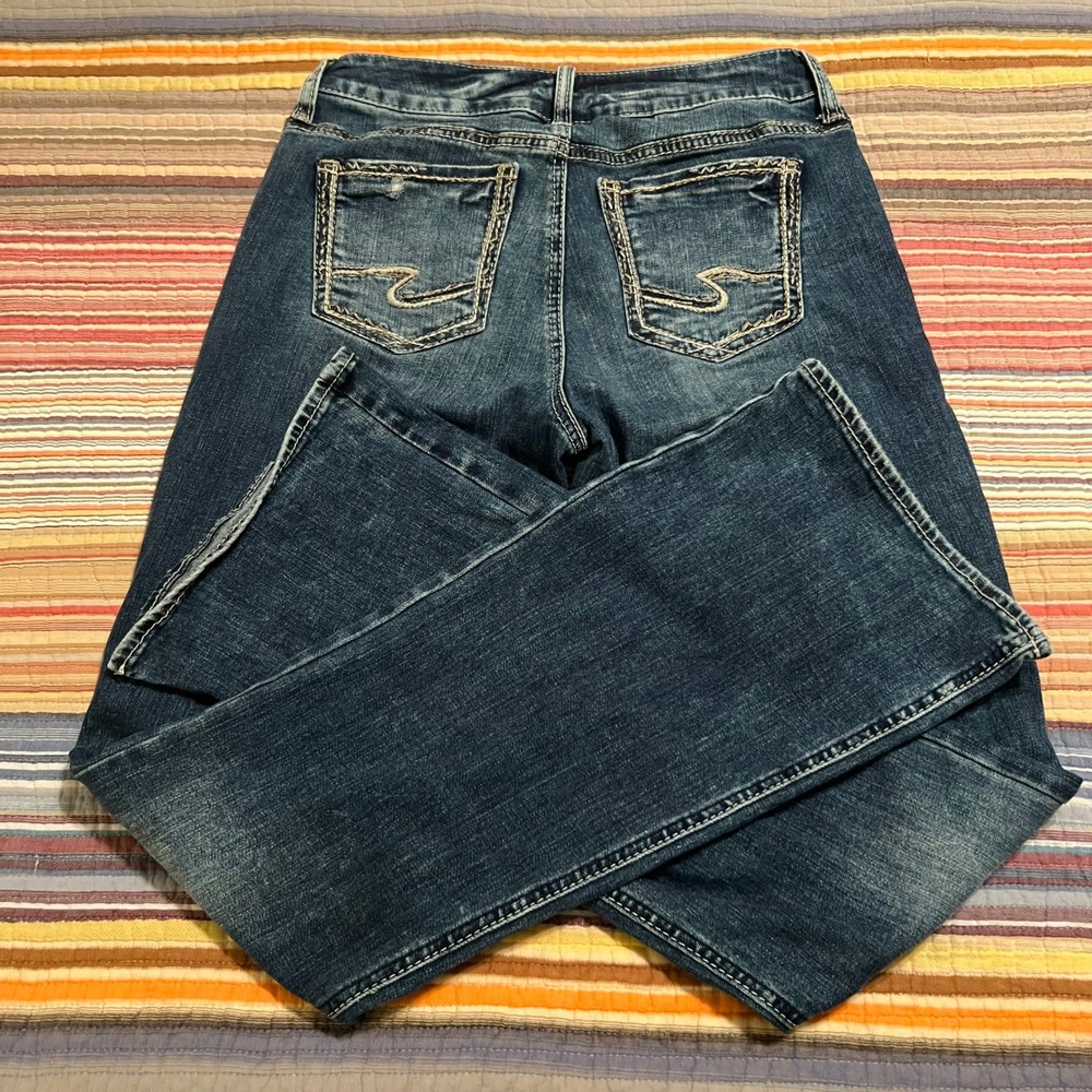 Silver Jeans Co‎ Womens Suki Bootcut Jeans Dark Wash Size 29x33 Distressed